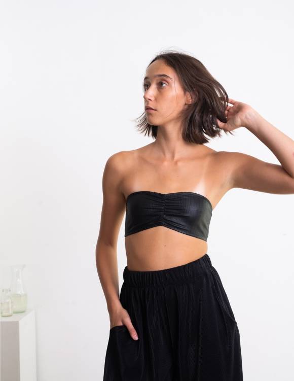 Alef Alef | אלף אלף - בגדי מעצבים | חזיית סטרפלס Neeo שחור טקסטורה