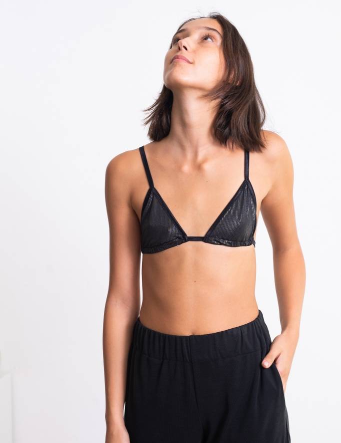 Alef Alef | אלף אלף - בגדי מעצבים | חזיית Flo שחור פס כסף Alef Alef | אלף אלף - בגדי מעצבים | חזיית Flo שחור פס כסף