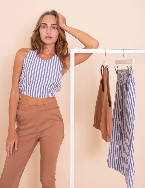 Alef Alef | אלף אלף - בגדי מעצבים | גופית Paula פסים כחול לבן Alef Alef | אלף אלף - בגדי מעצבים | גופית Paula פסים כחול לבן