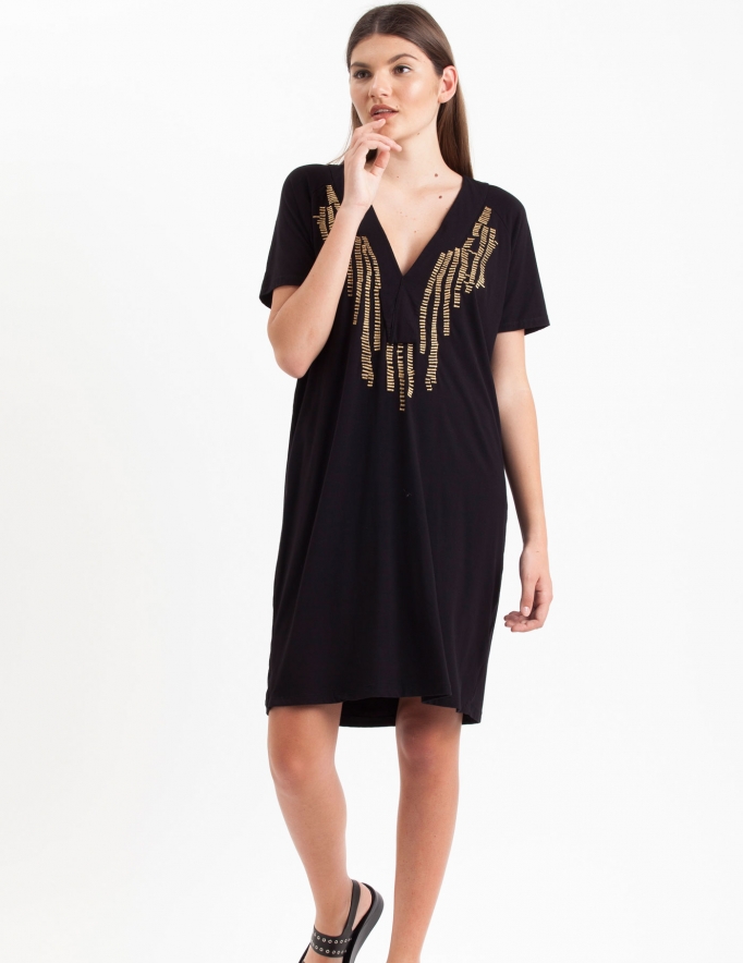 Alef Alef | אלף אלף - בגדי מעצבים | שמלת Koh Tao שחור רקמה זהב