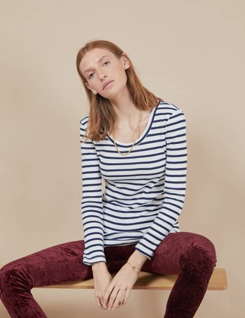 Alef Alef | אלף אלף - בגדי מעצבים | חולצת Tamar | פסים כחול לבן Alef Alef | אלף אלף - בגדי מעצבים | חולצת Tamar | פסים כחול לבן