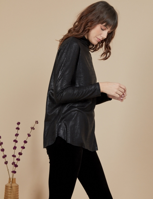 Alef Alef | אלף אלף - בגדי מעצבים | חולצת Susan | שחור מבריק Alef Alef | אלף אלף - בגדי מעצבים | חולצת Susan | שחור מבריק