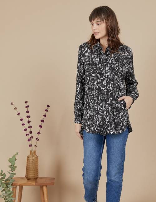 Alef Alef | אלף אלף - בגדי מעצבים | חולצת Joan | שחור דפוס לבן Alef Alef | אלף אלף - בגדי מעצבים | חולצת Joan | שחור דפוס לבן