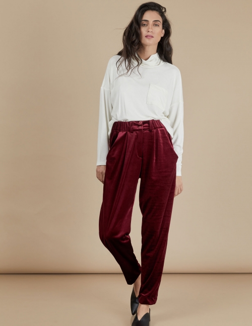 Alef Alef | אלף אלף - בגדי מעצבים | מכנסי Katya בורדו Alef Alef | אלף אלף - בגדי מעצבים | מכנסי Katya בורדו