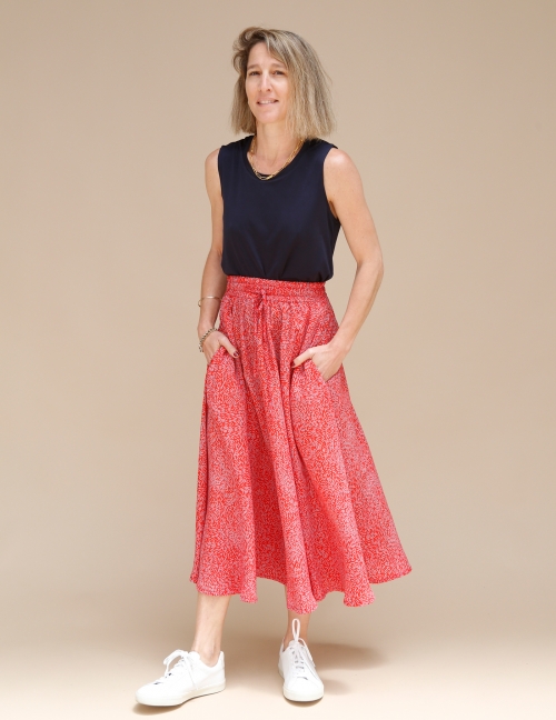 Alef Alef | אלף אלף - בגדי מעצבים | חצאית ATIAS אדום דפוס Alef Alef | אלף אלף - בגדי מעצבים | חצאית ATIAS אדום דפוס