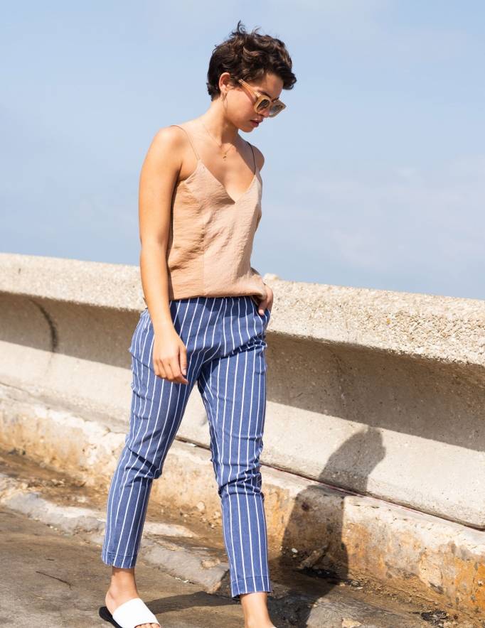 Alef Alef | אלף אלף - בגדי מעצבים | מכנסי Leon כחול פס לבן