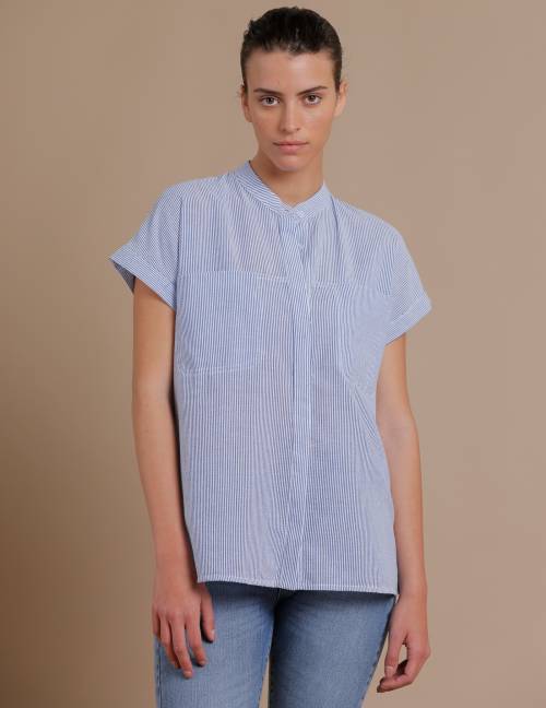 Alef Alef | אלף אלף - בגדי מעצבים | חולצת Mann פסים כחול/לבן Alef Alef | אלף אלף - בגדי מעצבים | חולצת Mann פסים כחול/לבן