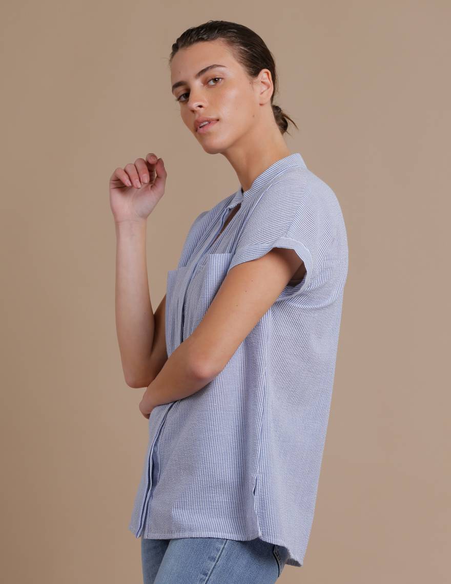 Alef Alef | אלף אלף - בגדי מעצבים | חולצת Mann פסים כחול/לבן