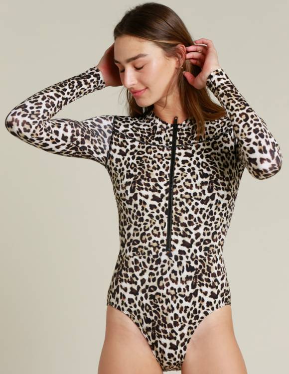 Alef Alef | אלף אלף - בגדי מעצבים | בגד ים שלם שרוול ארוך | מנומר