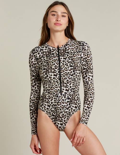 Alef Alef | אלף אלף - בגדי מעצבים | בגד ים שלם שרוול ארוך | מנומר