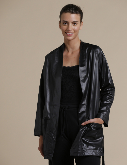 Alef Alef | אלף אלף - בגדי מעצבים | קימונו שחור מבריק Alef Alef | אלף אלף - בגדי מעצבים | קימונו שחור מבריק