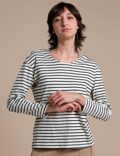 Alef Alef | אלף אלף - בגדי מעצבים | בייסיק HOME שמנת פס שחור Alef Alef | אלף אלף - בגדי מעצבים | בייסיק HOME שמנת פס שחור