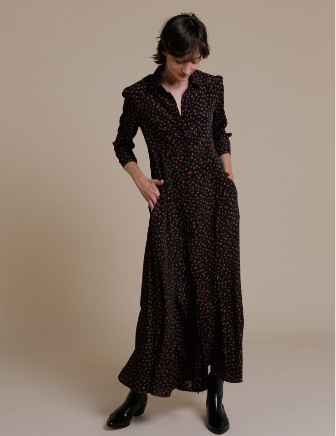 Alef Alef | אלף אלף - בגדי מעצבים | ROBE שמלת מקסי שחור כתמים