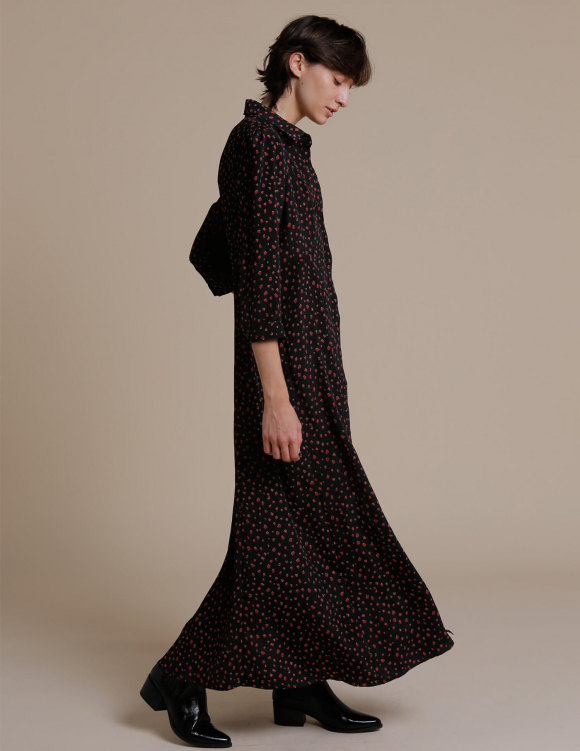 Alef Alef | אלף אלף - בגדי מעצבים | ROBE שמלת מקסי שחור כתמים