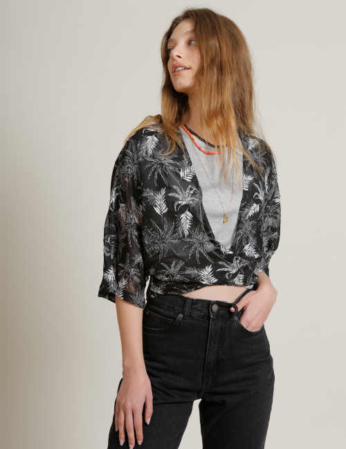 Alef Alef | אלף אלף - בגדי מעצבים | עליונית קשירה COULE שיפון שחור לבן Alef Alef | אלף אלף - בגדי מעצבים | עליונית קשירה COULE שיפון שחור לבן