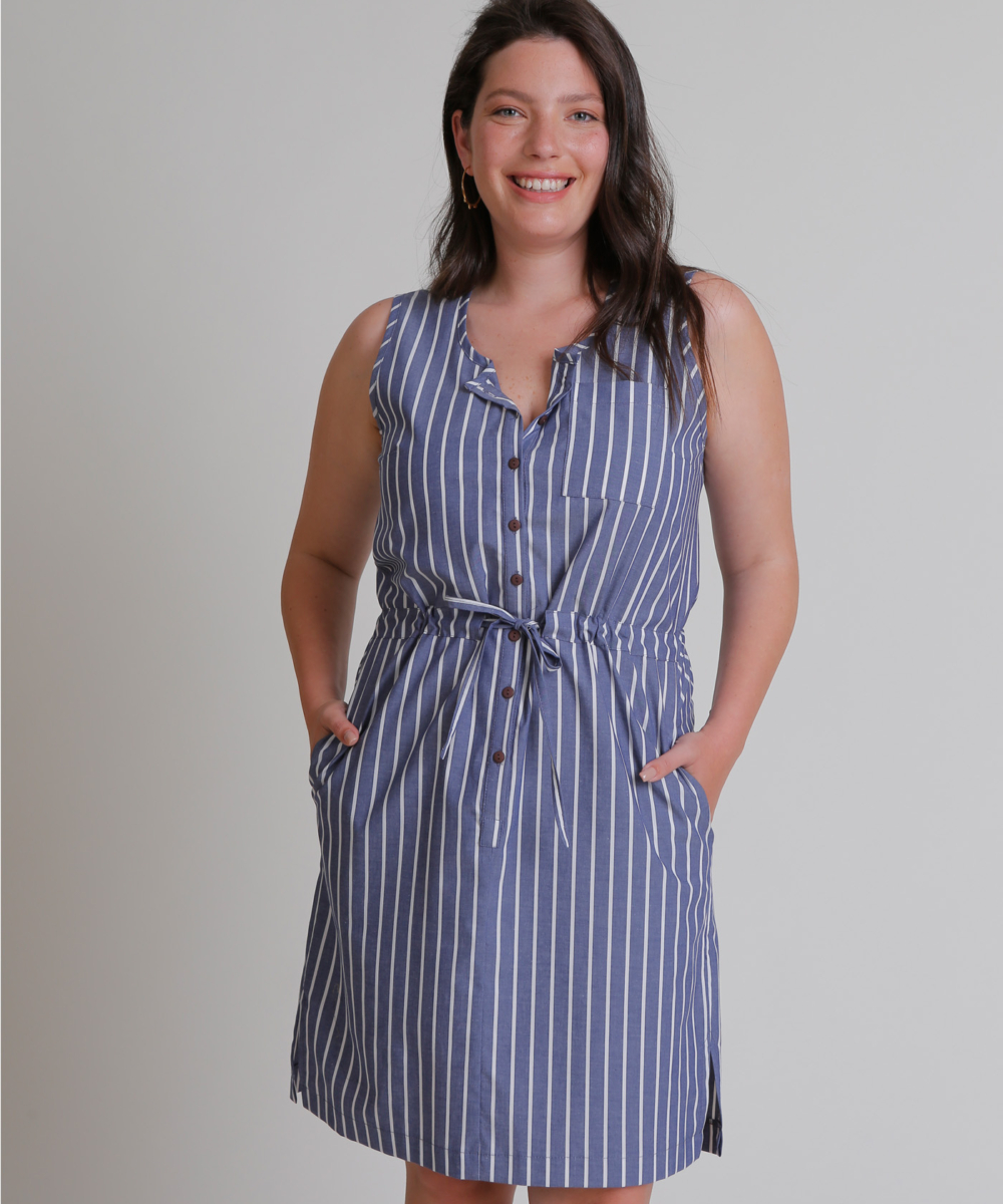 שמלת OAK פסים כחול לבן