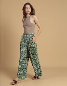 Alef Alef | אלף אלף - בגדי מעצבים | מכנסיים מתרחבים LOPE פרינט ירוק