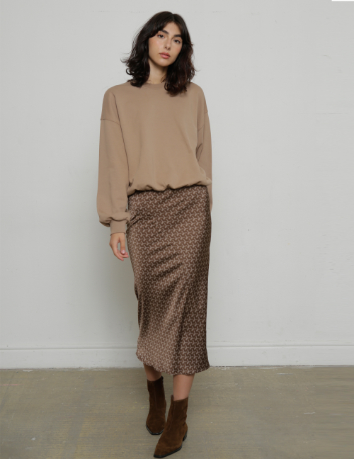 Alef Alef | אלף אלף - בגדי מעצבים | חצאית JOAN חום מודפס Alef Alef | אלף אלף - בגדי מעצבים | חצאית JOAN חום מודפס