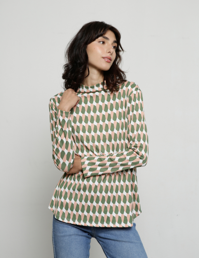 Alef Alef | אלף אלף - בגדי מעצבים | חולצת DONNA וורוד פרינט ירוק