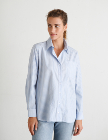 Alef Alef | אלף אלף - בגדי מעצבים | חולצת OLIVIA מכופתרת כחול פס לבן