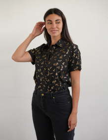 Alef Alef | אלף אלף - בגדי מעצבים | חולצת  TIMELESS שחור פויל זהב