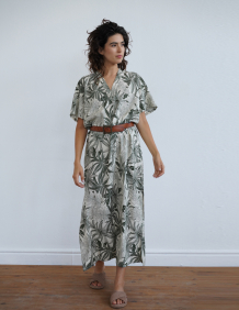 Alef Alef | אלף אלף - בגדי מעצבים | SPHINX שמלת גלביה דפוס ירוק לבן