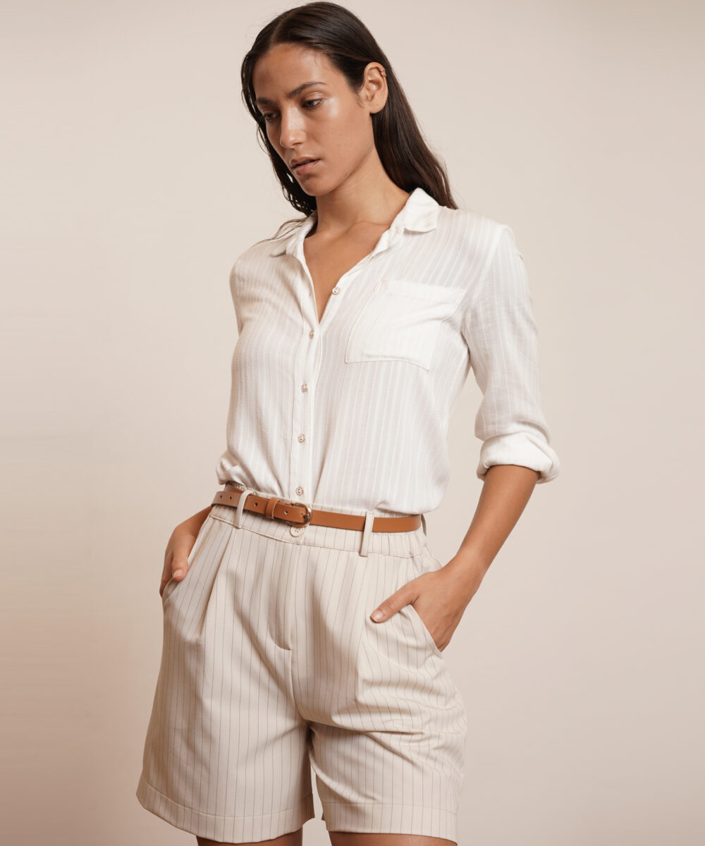 מכנסי ברמודה VERBIER שמנת פס