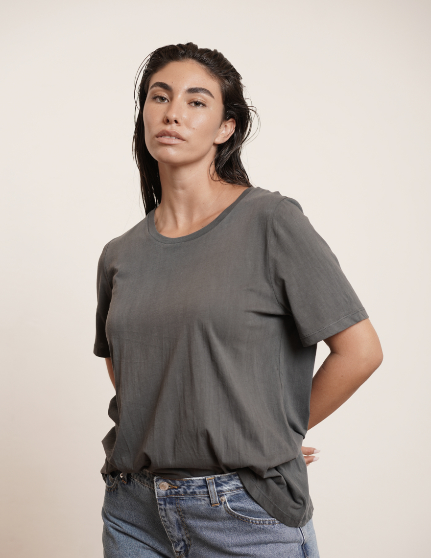 Alef Alef | אלף אלף - בגדי מעצבים | NO.3- SHORT T-SHIRT WASHED GRAY