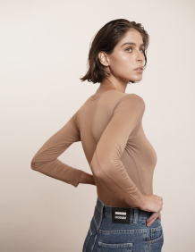 Alef Alef | אלף אלף - בגדי מעצבים | NO.10- FITTED BODYSUIT CAMEL
