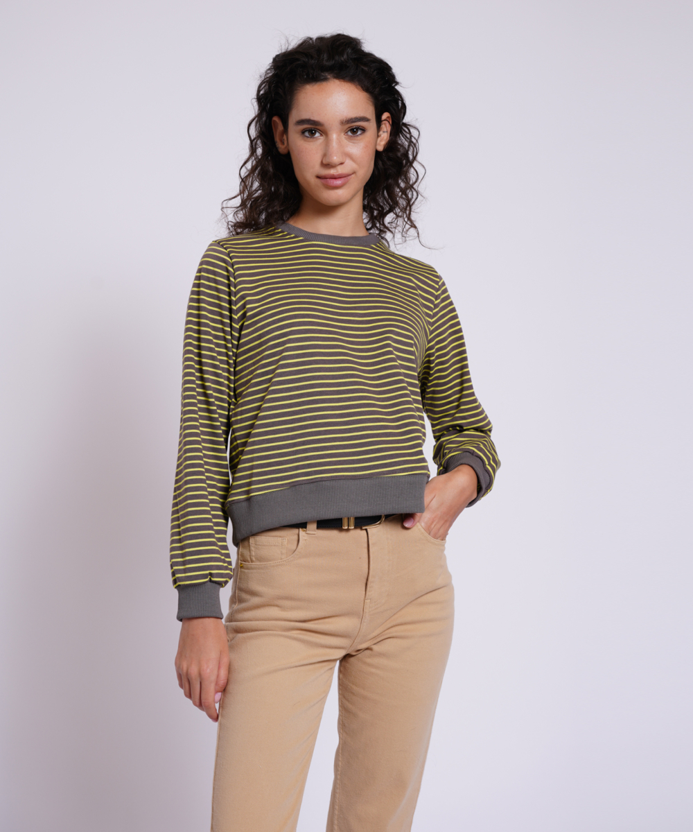 NO.11 סווטשירט פסים ירוק צהוב לנשים