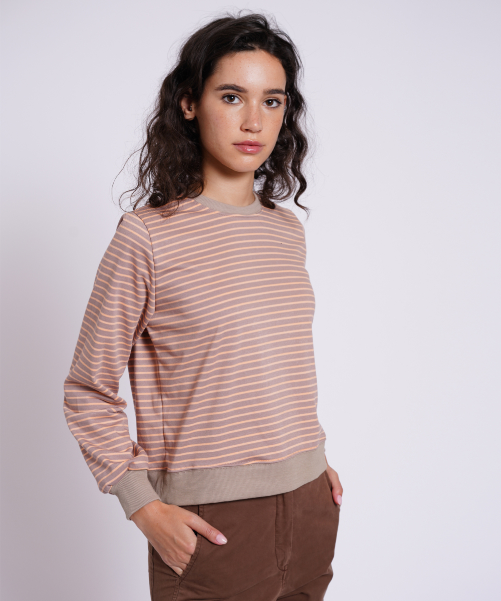 NO.11 סווטשירט פסים מוקה כתום לנשים