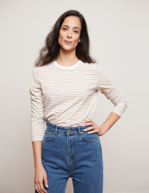 Alef Alef | אלף אלף - בגדי מעצבים | NO.16 STRIPED LONG T-SHIRT CAMEL STRIPES