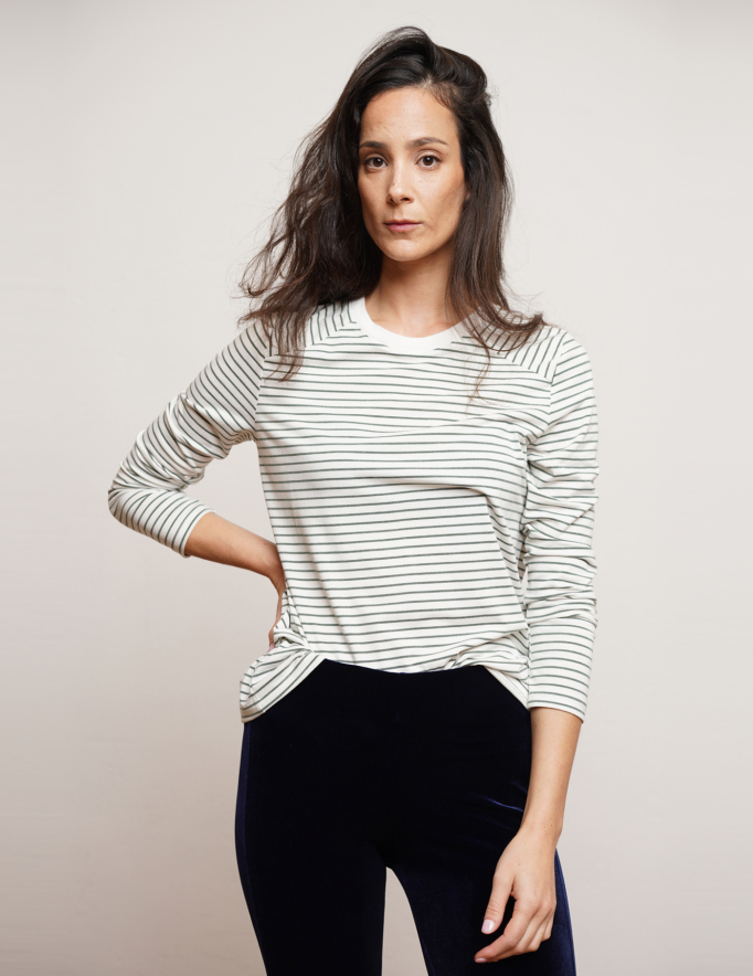 Alef Alef | אלף אלף - בגדי מעצבים | NO.16 STRIPED LONG T-SHIRT GREEN STRIPES