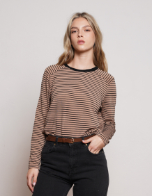 Alef Alef | אלף אלף - בגדי מעצבים | NO.16 LONG T-SHIRT BROWN BLACK STRIPES