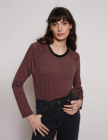 Alef Alef | אלף אלף - בגדי מעצבים | NO.16 LONG T-SHIRT PINK  BLACK STRIPES