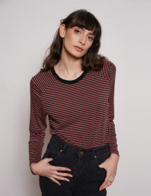 Alef Alef | אלף אלף - בגדי מעצבים | NO.16 LONG T-SHIRT PINK  BLACK STRIPES