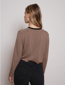 Alef Alef | אלף אלף - בגדי מעצבים | NO.16 LONG T-SHIRT BROWN BLACK STRIPES