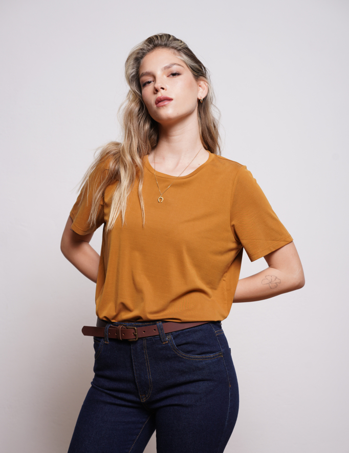 Alef Alef | אלף אלף - בגדי מעצבים | NO 3 - SHORT T-SHIRT OCHRE