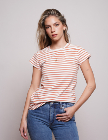 Alef Alef | אלף אלף - בגדי מעצבים | NO 14 FITTED T-SHIRT PEACH & WHITE