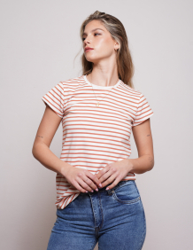 Alef Alef | אלף אלף - בגדי מעצבים | NO 14 FITTED T-SHIRT PEACH & WHITE