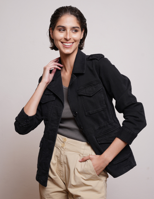 Alef Alef | אלף אלף - בגדי מעצבים | BANSKO ג'קט צבאי שחור ווש