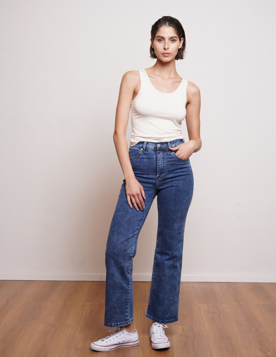 Alef Alef | אלף אלף - בגדי מעצבים | ג'ינס G DENIM רגל רחבה כחול ווש