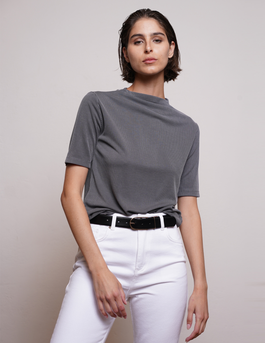 Alef Alef | אלף אלף - בגדי מעצבים | NO.8- HIGH NECK SHIRT GREY