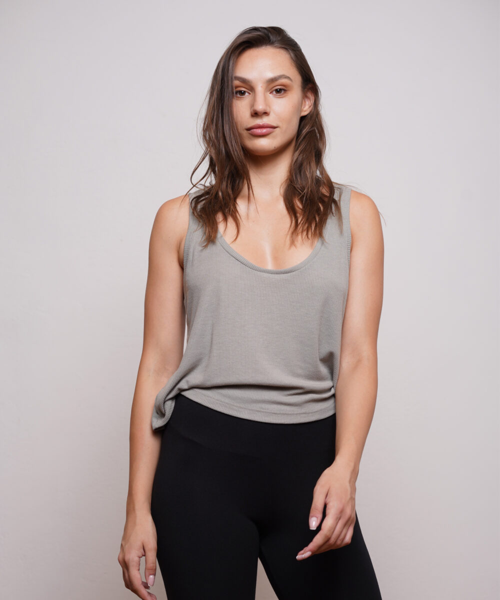 גופייה קצרה NO.18 גזרה רחבה ריב אפור