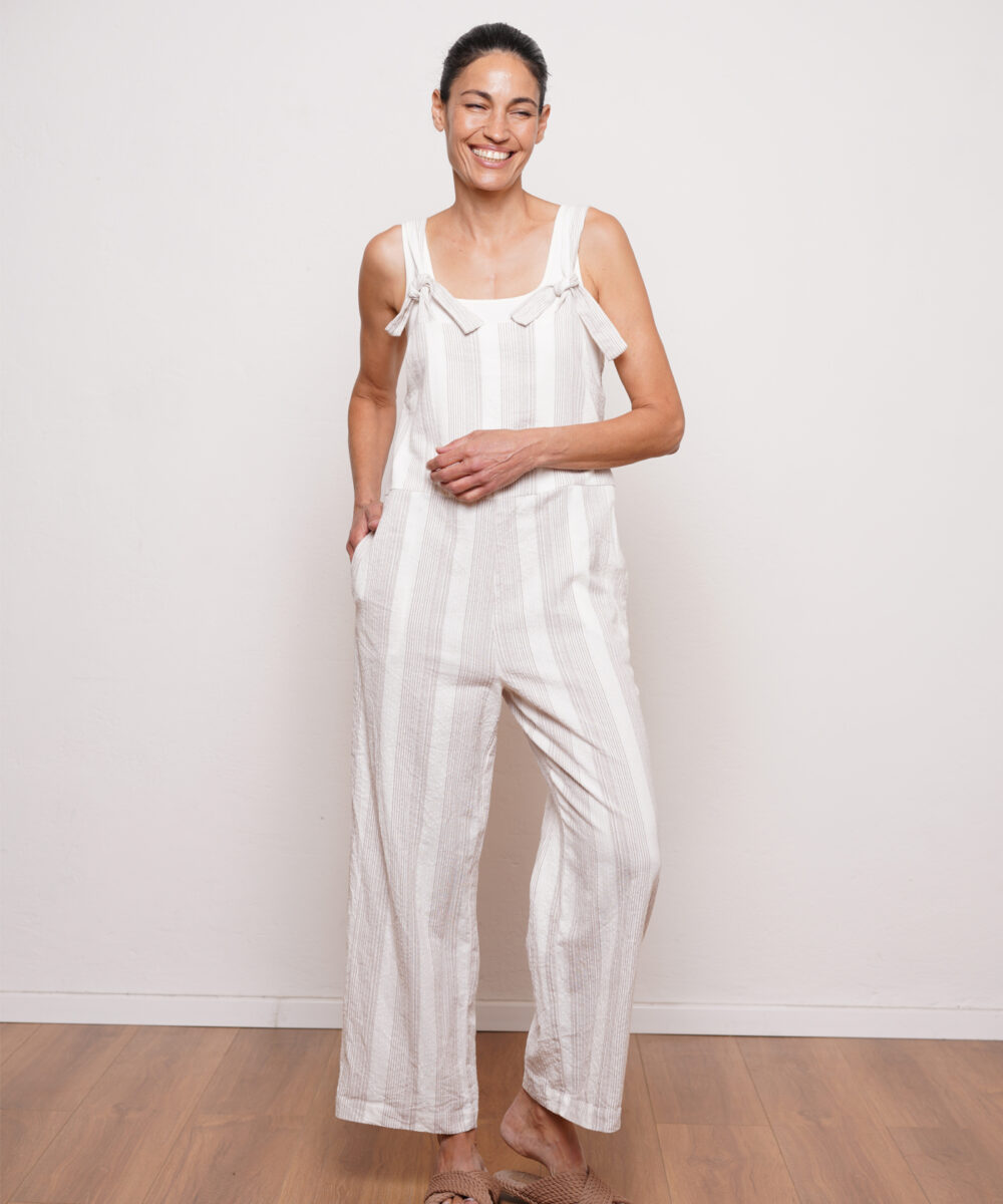 אוברול עם כתפיות נקשרות צבע אבן פס גינגי