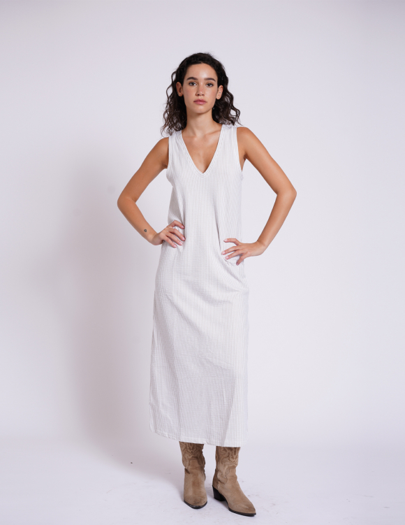 Alef Alef | אלף אלף - בגדי מעצבים | שמלת מקסי PETUNIA אבן פס