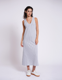 Alef Alef | אלף אלף - בגדי מעצבים | שמלת מקסי PETUNIA אפור פס Alef Alef | אלף אלף - בגדי מעצבים | שמלת מקסי PETUNIA אפור פס