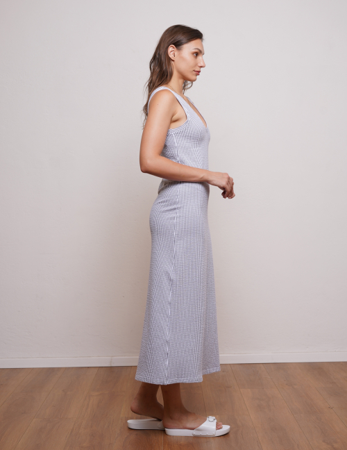 Alef Alef | אלף אלף - בגדי מעצבים | שמלת מקסי PETUNIA אפור פס Alef Alef | אלף אלף - בגדי מעצבים | שמלת מקסי PETUNIA אפור פס