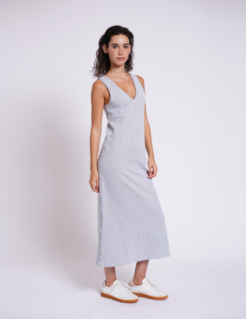 Alef Alef | אלף אלף - בגדי מעצבים | שמלת מקסי PETUNIA אפור פס