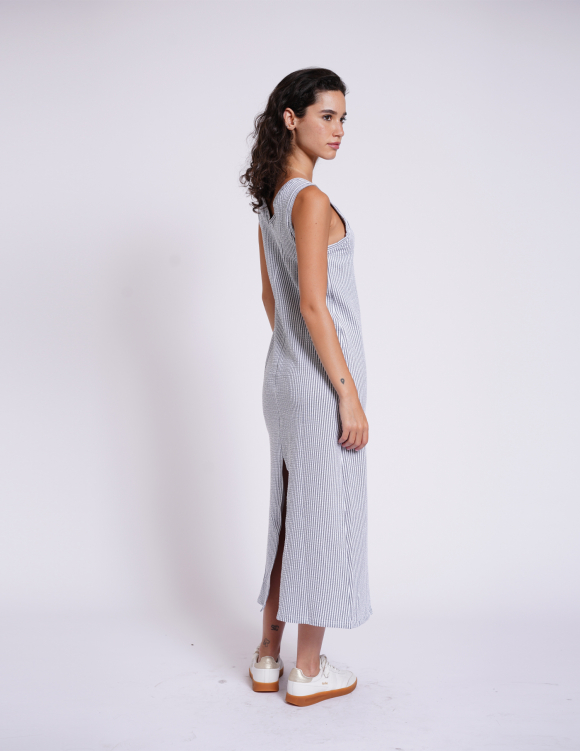 Alef Alef | אלף אלף - בגדי מעצבים | שמלת מקסי PETUNIA אפור פס